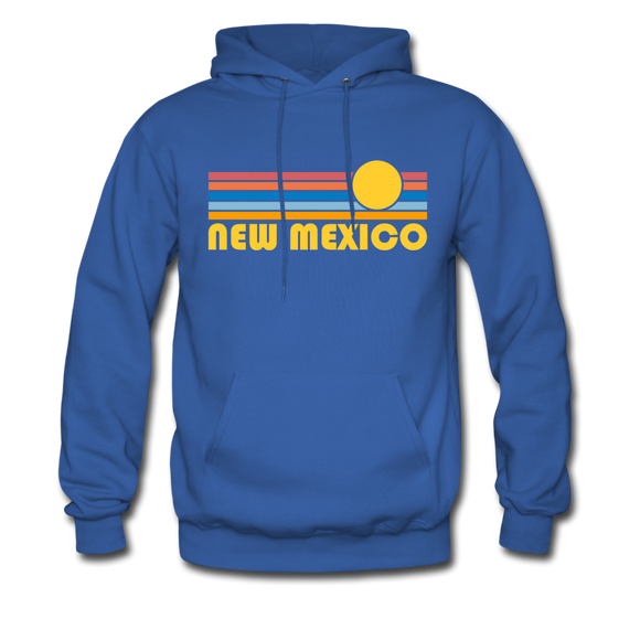 New Mexico Hoodie - Retro Sunrise New Mexico Crewneck Hooded Sweatshirt - royal blue