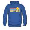 New York, New York Hoodie - Retro Sunrise New York Crewneck Hooded Sweatshirt - royal blue