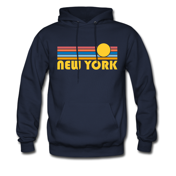 New York, New York Hoodie - Retro Sunrise New York Crewneck Hooded Sweatshirt - navy