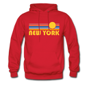 New York, New York Hoodie - Retro Sunrise New York Crewneck Hooded Sweatshirt - red