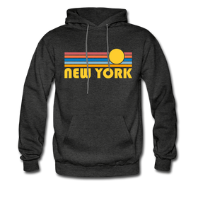 New York, New York Hoodie - Retro Sunrise New York Crewneck Hooded Sweatshirt - charcoal gray