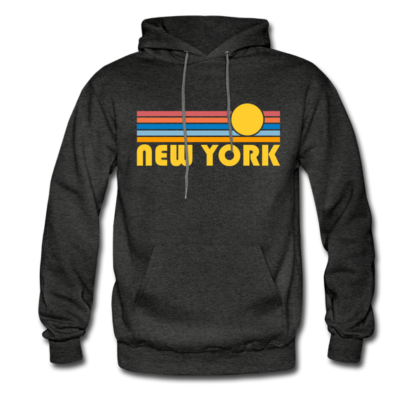 New York, New York Hoodie - Retro Sunrise New York Crewneck Hooded Sweatshirt - charcoal gray