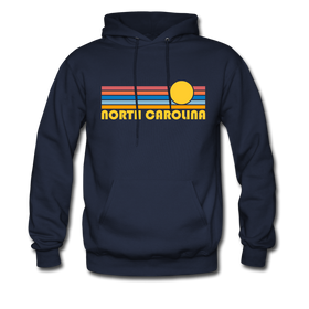 North Carolina Hoodie - Retro Sunrise North Carolina Crewneck Hooded Sweatshirt - navy