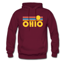 Ohio Hoodie - Retro Sunrise Ohio Crewneck Hooded Sweatshirt - burgundy