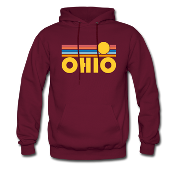 Ohio Hoodie - Retro Sunrise Ohio Crewneck Hooded Sweatshirt - burgundy
