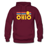 Ohio Hoodie - Retro Sunrise Ohio Crewneck Hooded Sweatshirt - burgundy