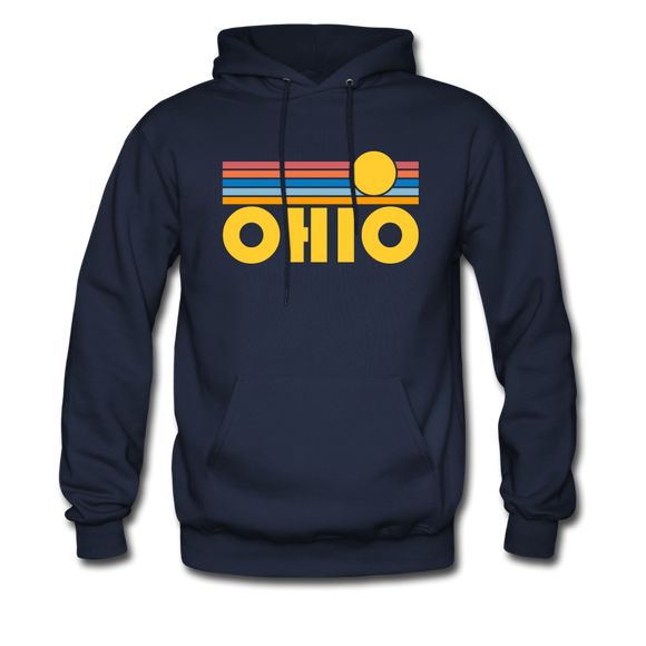 Ohio Hoodie - Retro Sunrise Ohio Crewneck Hooded Sweatshirt - navy