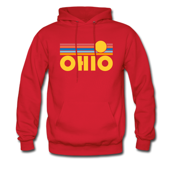 Ohio Hoodie - Retro Sunrise Ohio Crewneck Hooded Sweatshirt - red