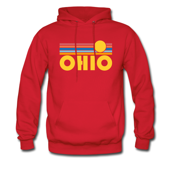 Ohio Hoodie - Retro Sunrise Ohio Crewneck Hooded Sweatshirt - red