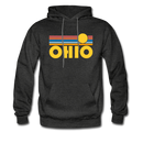 Ohio Hoodie - Retro Sunrise Ohio Crewneck Hooded Sweatshirt - charcoal gray