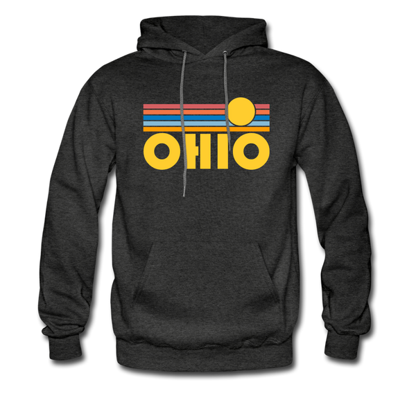 Ohio Hoodie - Retro Sunrise Ohio Crewneck Hooded Sweatshirt - charcoal gray