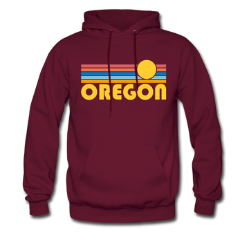 Oregon Hoodie - Retro Sunrise Oregon Crewneck Hooded Sweatshirt - burgundy