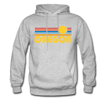 Oregon Hoodie - Retro Sunrise Oregon Crewneck Hooded Sweatshirt - heather gray