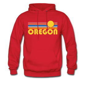 Oregon Hoodie - Retro Sunrise Oregon Crewneck Hooded Sweatshirt - red
