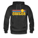 Oregon Hoodie - Retro Sunrise Oregon Crewneck Hooded Sweatshirt - charcoal gray