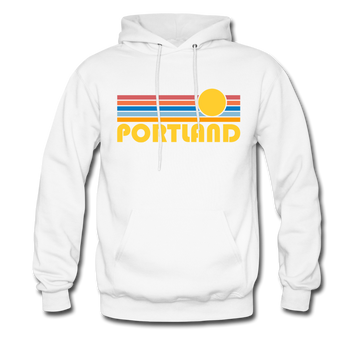 Portland, Oregon Hoodie - Retro Sunrise Portland Crewneck Hooded Sweatshirt - white