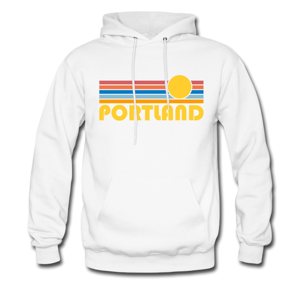Portland, Oregon Hoodie - Retro Sunrise Portland Crewneck Hooded Sweatshirt - white