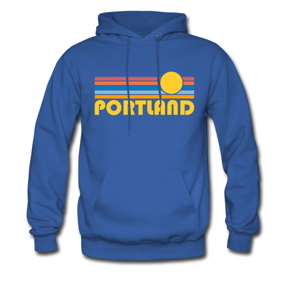 Portland, Oregon Hoodie - Retro Sunrise Portland Crewneck Hooded Sweatshirt - royal blue