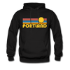 Portland, Oregon Hoodie - Retro Sunrise Portland Crewneck Hooded Sweatshirt - black