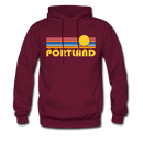 Portland, Oregon Hoodie - Retro Sunrise Portland Crewneck Hooded Sweatshirt - burgundy