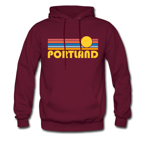Portland, Oregon Hoodie - Retro Sunrise Portland Crewneck Hooded Sweatshirt - burgundy