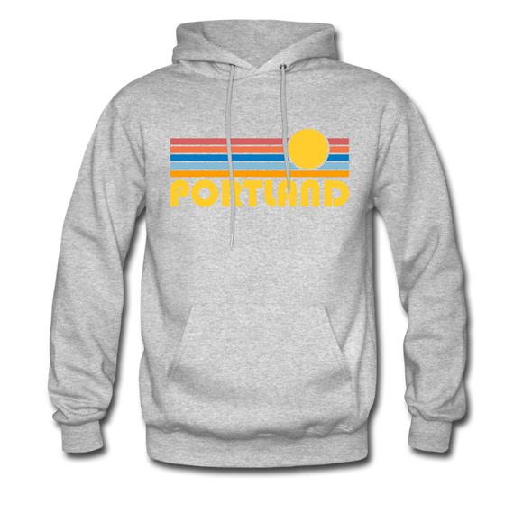 Portland, Oregon Hoodie - Retro Sunrise Portland Crewneck Hooded Sweatshirt - heather gray