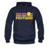 Portland, Oregon Hoodie - Retro Sunrise Portland Crewneck Hooded Sweatshirt - navy