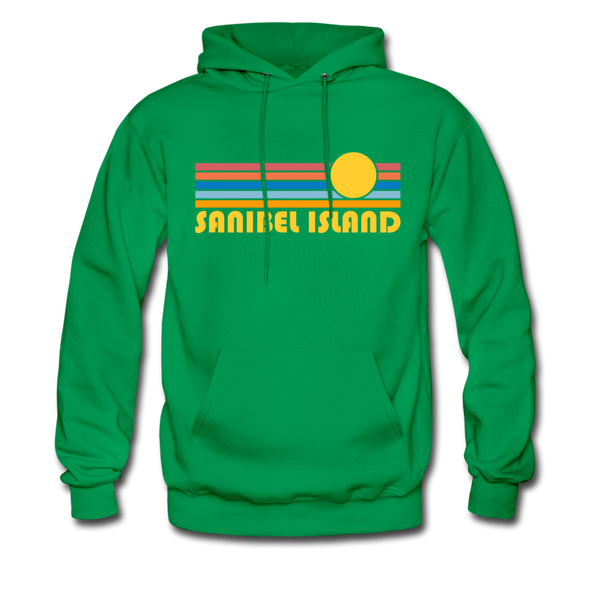 Sanibel Island, Florida Hoodie - Retro Sunrise Sanibel Island Crewneck Hooded Sweatshirt - kelly green
