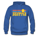 Seattle, Washington Hoodie - Retro Sunrise Seattle Crewneck Hooded Sweatshirt - royal blue
