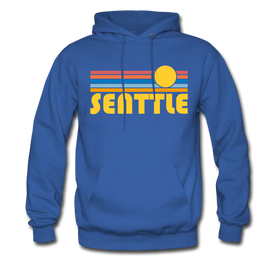 Seattle, Washington Hoodie - Retro Sunrise Seattle Crewneck Hooded Sweatshirt - royal blue