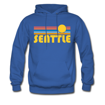 Seattle, Washington Hoodie - Retro Sunrise Seattle Crewneck Hooded Sweatshirt - royal blue