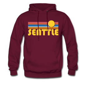 Seattle, Washington Hoodie - Retro Sunrise Seattle Crewneck Hooded Sweatshirt - burgundy