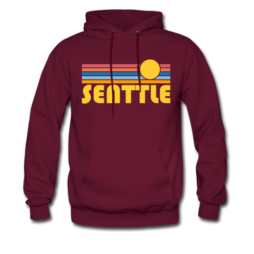 Seattle, Washington Hoodie - Retro Sunrise Seattle Crewneck Hooded Sweatshirt - burgundy