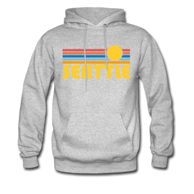 Seattle, Washington Hoodie - Retro Sunrise Seattle Crewneck Hooded Sweatshirt - heather gray
