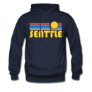 Seattle, Washington Hoodie - Retro Sunrise Seattle Crewneck Hooded Sweatshirt - navy