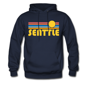 Seattle, Washington Hoodie - Retro Sunrise Seattle Crewneck Hooded Sweatshirt - navy