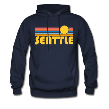 Seattle, Washington Hoodie - Retro Sunrise Seattle Crewneck Hooded Sweatshirt - navy