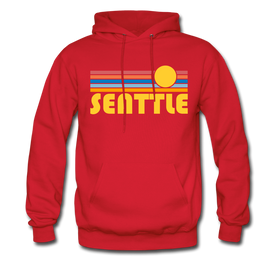 Seattle, Washington Hoodie - Retro Sunrise Seattle Crewneck Hooded Sweatshirt - red