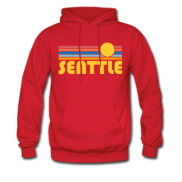 Seattle, Washington Hoodie - Retro Sunrise Seattle Crewneck Hooded Sweatshirt - red
