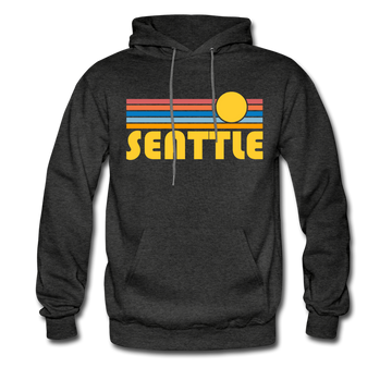 Seattle, Washington Hoodie - Retro Sunrise Seattle Crewneck Hooded Sweatshirt - charcoal gray