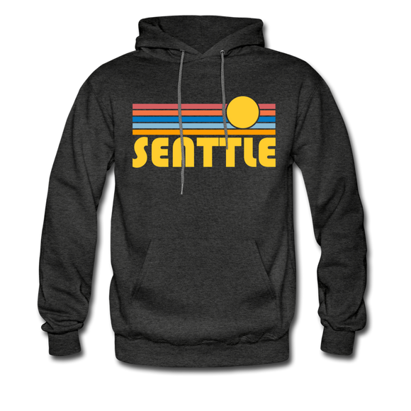 Seattle, Washington Hoodie - Retro Sunrise Seattle Crewneck Hooded Sweatshirt - charcoal gray