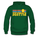 Seattle, Washington Hoodie - Retro Sunrise Seattle Crewneck Hooded Sweatshirt - forest green