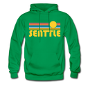 Seattle, Washington Hoodie - Retro Sunrise Seattle Crewneck Hooded Sweatshirt - kelly green