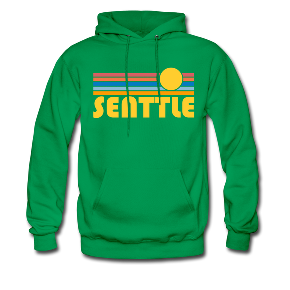 Seattle, Washington Hoodie - Retro Sunrise Seattle Crewneck Hooded Sweatshirt - kelly green