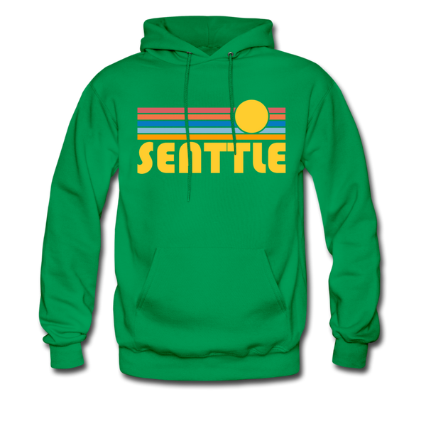 Seattle, Washington Hoodie - Retro Sunrise Seattle Crewneck Hooded Sweatshirt - kelly green