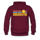 Sarasota, Florida Hoodie - Retro Sunrise Sarasota Crewneck Hooded Sweatshirt - burgundy