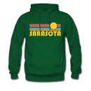 Sarasota, Florida Hoodie - Retro Sunrise Sarasota Crewneck Hooded Sweatshirt - forest green