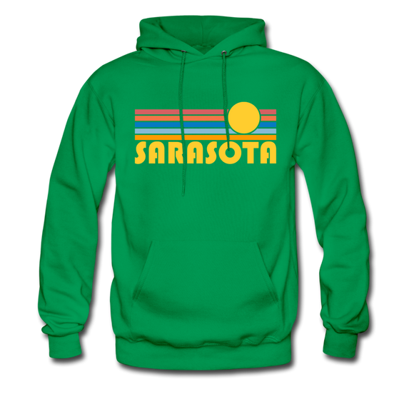 Sarasota, Florida Hoodie - Retro Sunrise Sarasota Crewneck Hooded Sweatshirt - kelly green