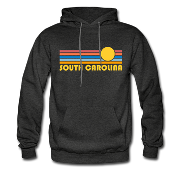 South Carolina Hoodie - Retro Sunrise South Carolina Crewneck Hooded Sweatshirt - charcoal gray