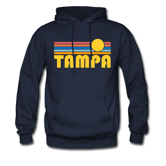 Tampa, Florida Hoodie - Retro Sunrise Tampa Crewneck Hooded Sweatshirt - navy